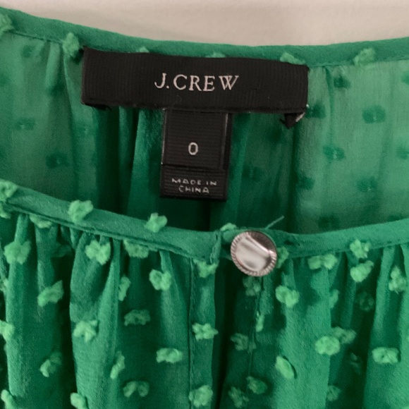J.Crew Factory Green Sheer Chiffon Swiss DotBlouse Top 3/4 sleeve - Picture 3 of 8